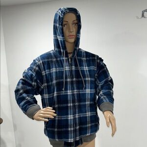 Blue Plaid/Gray Reversible Hooded Jacket